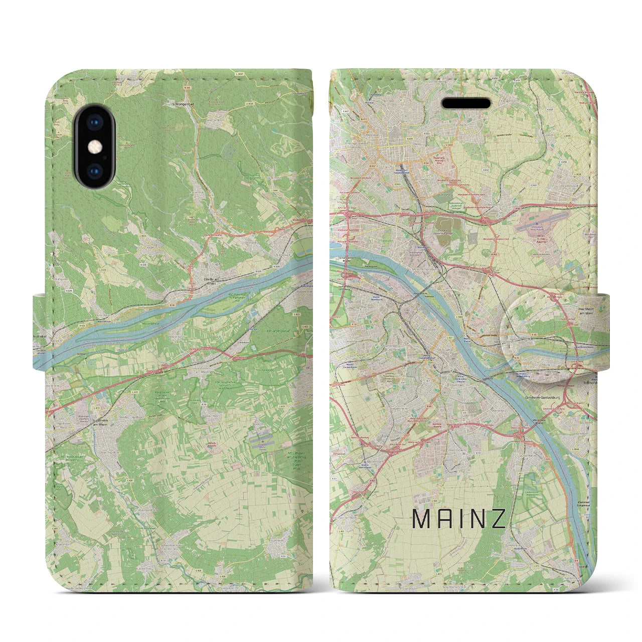 【マインツ(ドイツ)】地図柄iPhoneケース(手帳タイプ)ナチュラル・iPhone XS / X 用