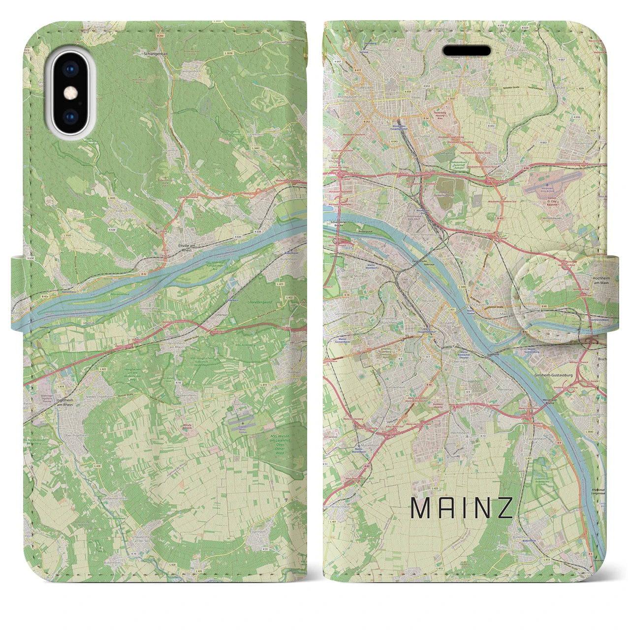 【マインツ(ドイツ)】地図柄iPhoneケース(手帳タイプ)ナチュラル・iPhone XS Max 用