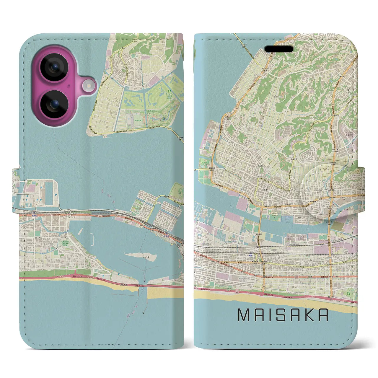 【舞阪(静岡県)】地図柄iPhoneケース(手帳タイプ)ナチュラル・iPhone 16 Pro 用