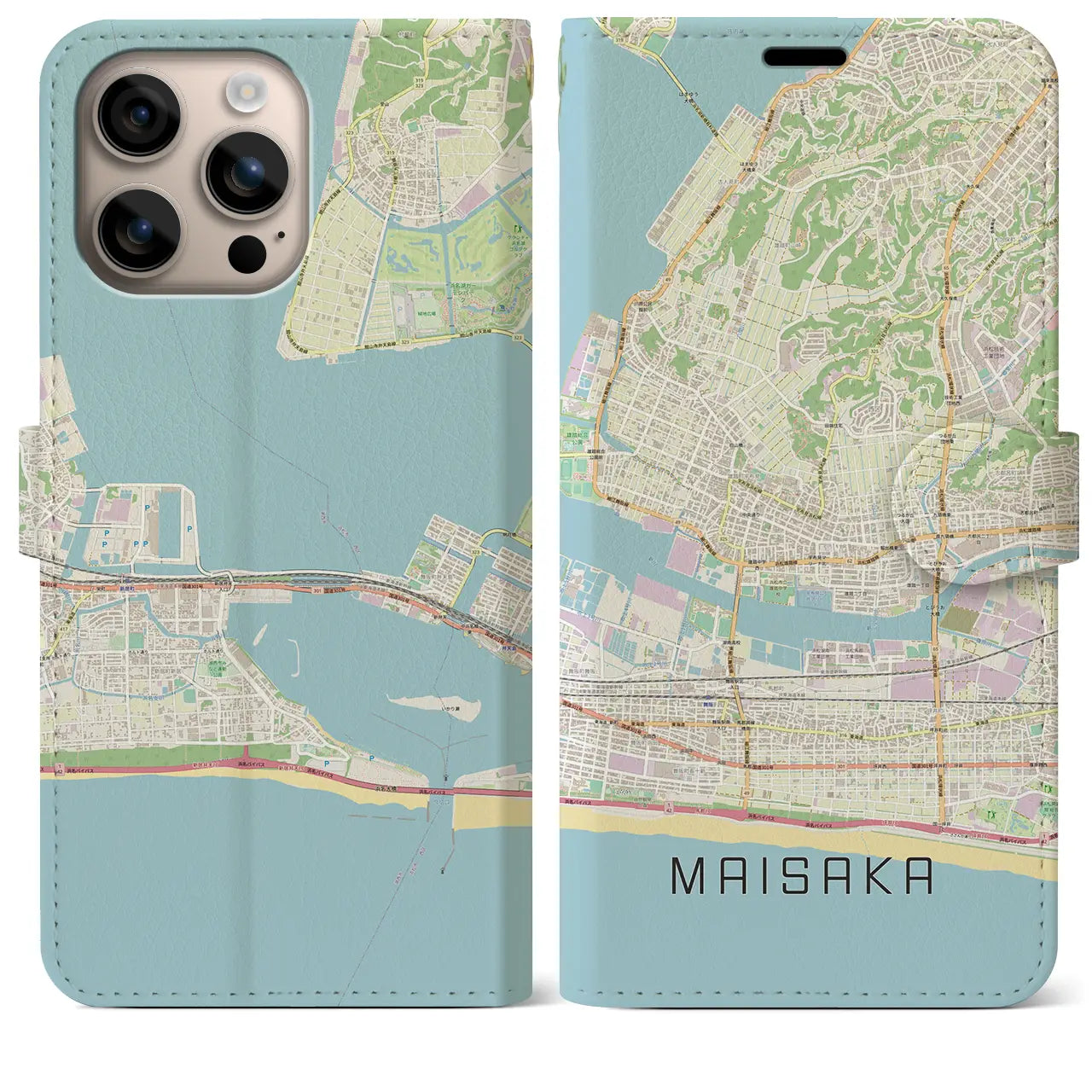 【舞阪(静岡県)】地図柄iPhoneケース(手帳タイプ)ナチュラル・iPhone 16 Plus 用