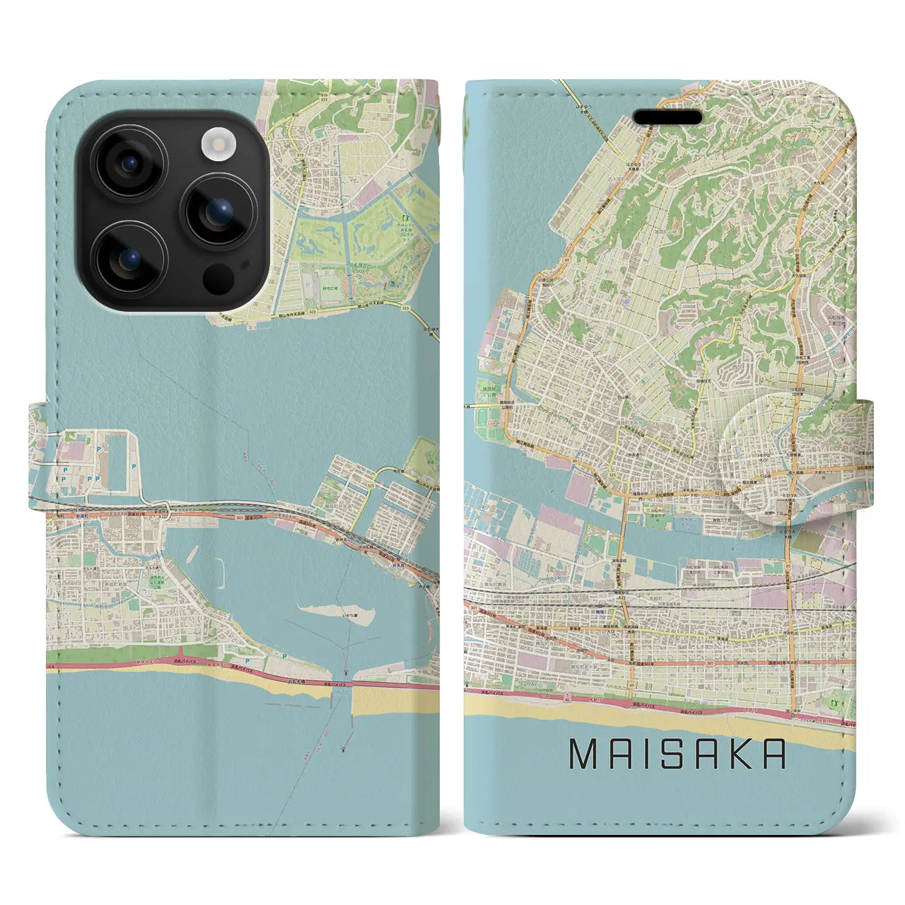 【舞阪(静岡県)】地図柄iPhoneケース(手帳タイプ)ナチュラル・iPhone 16 用