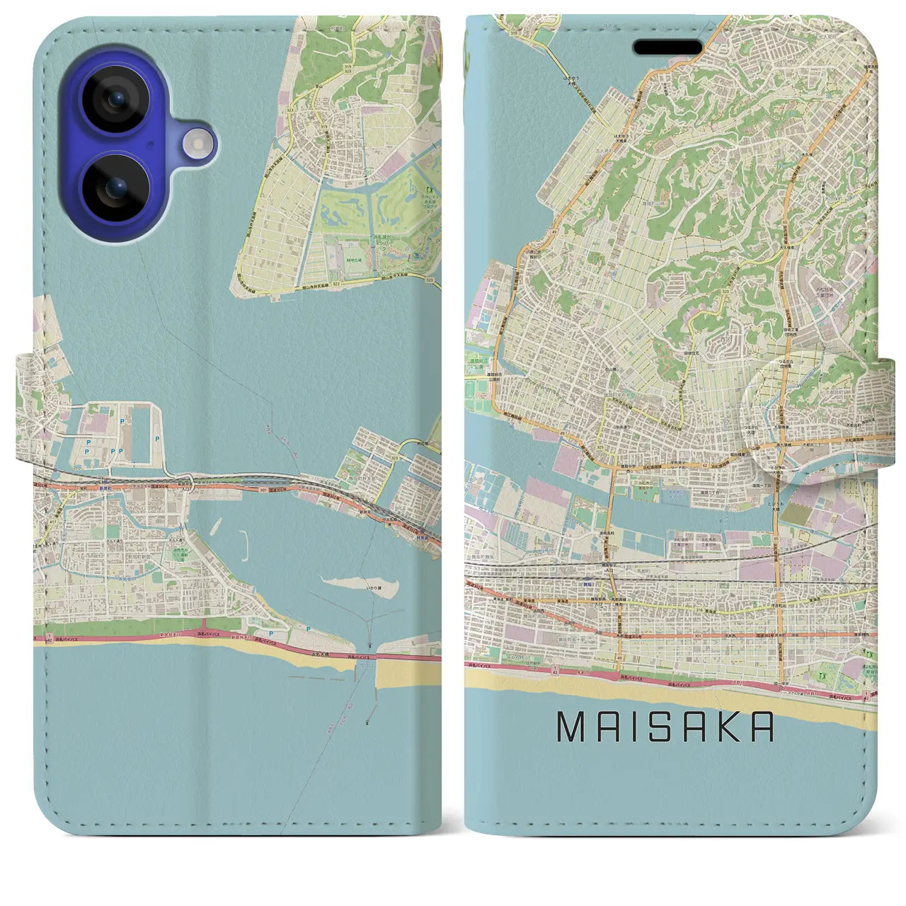 【舞阪(静岡県)】地図柄iPhoneケース(手帳タイプ)ナチュラル・iPhone 16 Pro Max 用