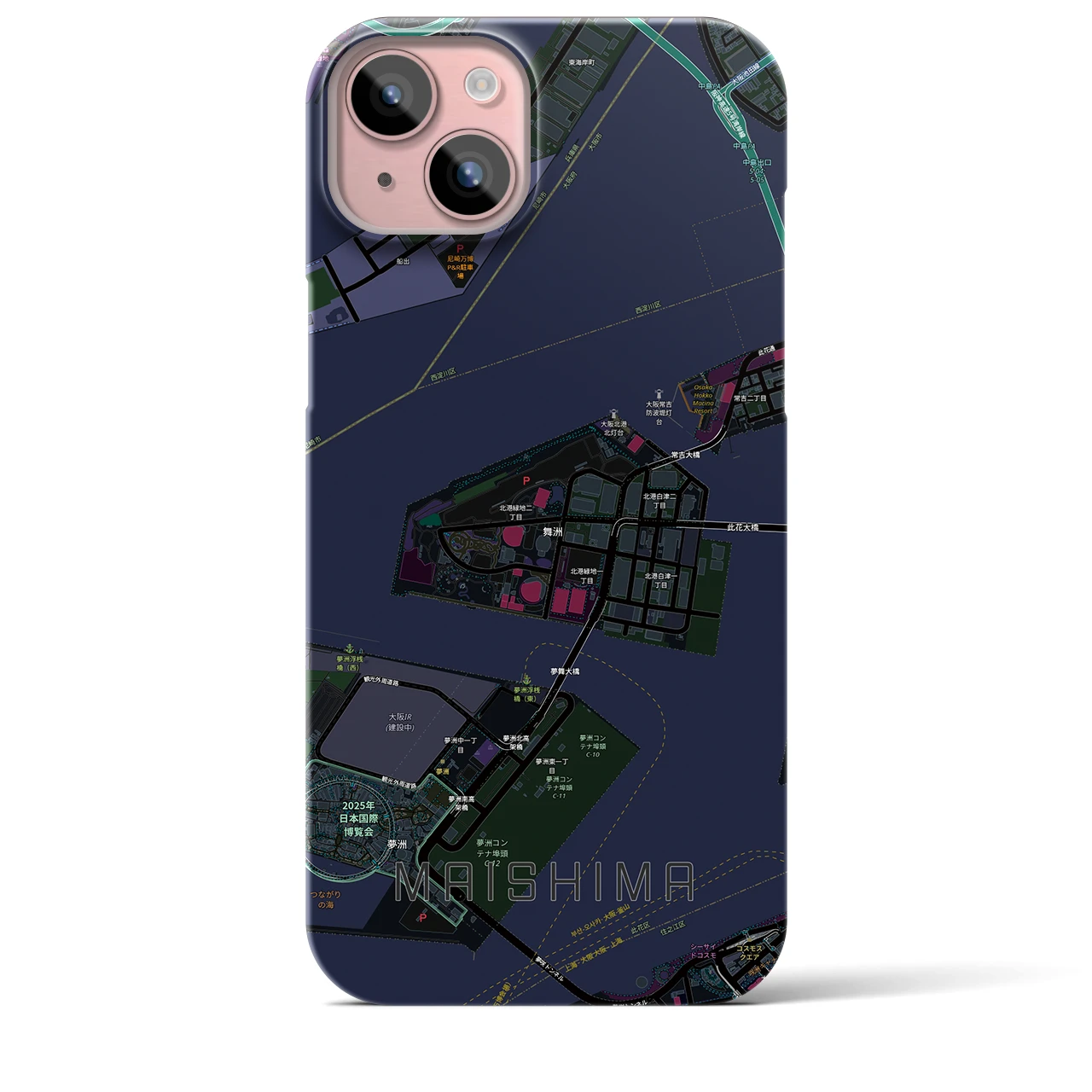 【舞洲(大阪府)】地図柄iPhoneケース(バックカバータイプ)