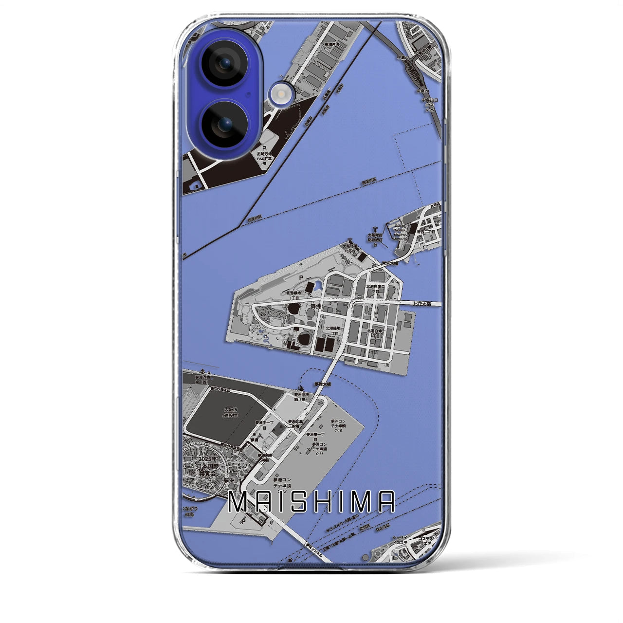 【舞洲(大阪府)】地図柄iPhoneケース(クリアタイプ)モノトーン・iPhone 16 Pro Max 用