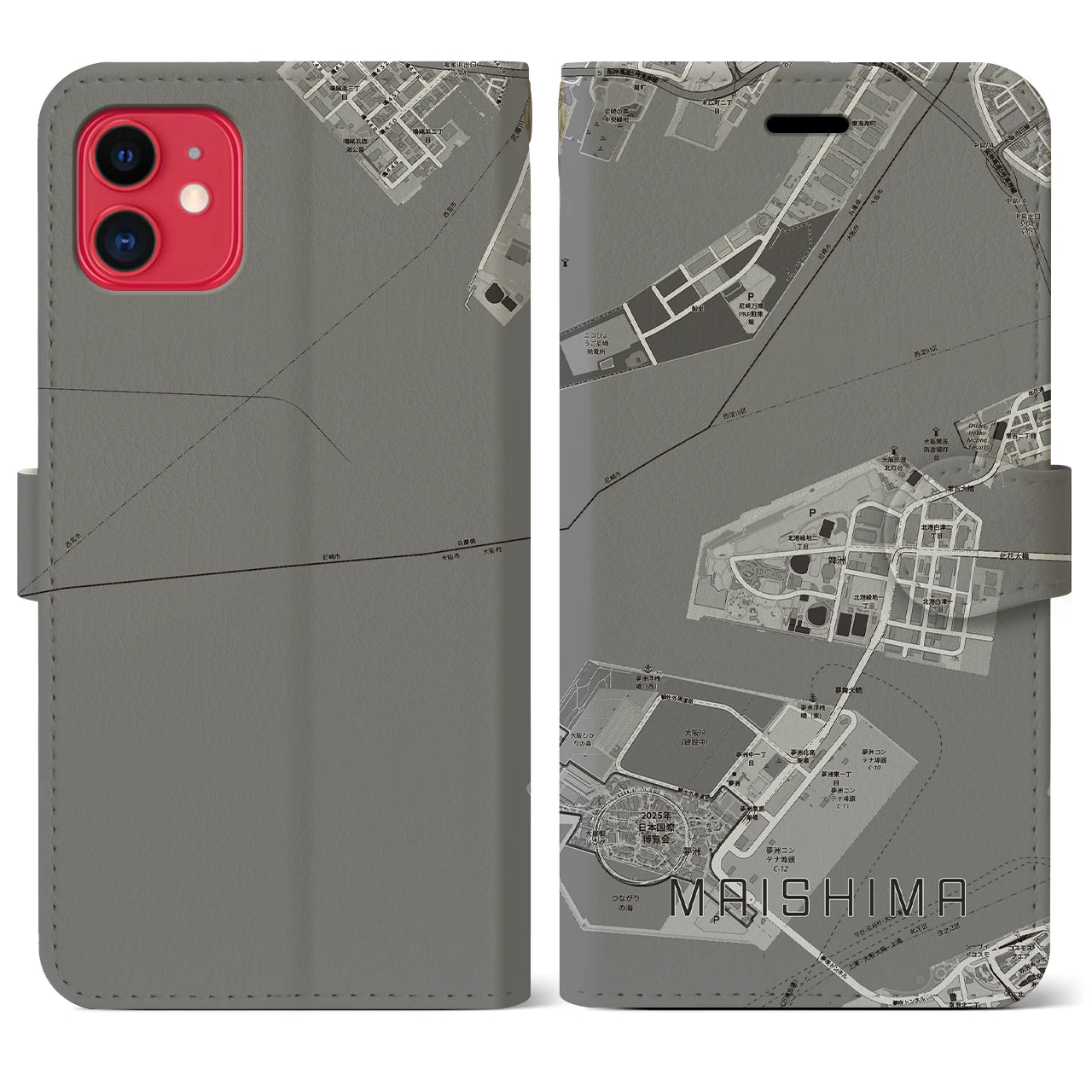 【舞洲(大阪府)】地図柄iPhoneケース(手帳タイプ)