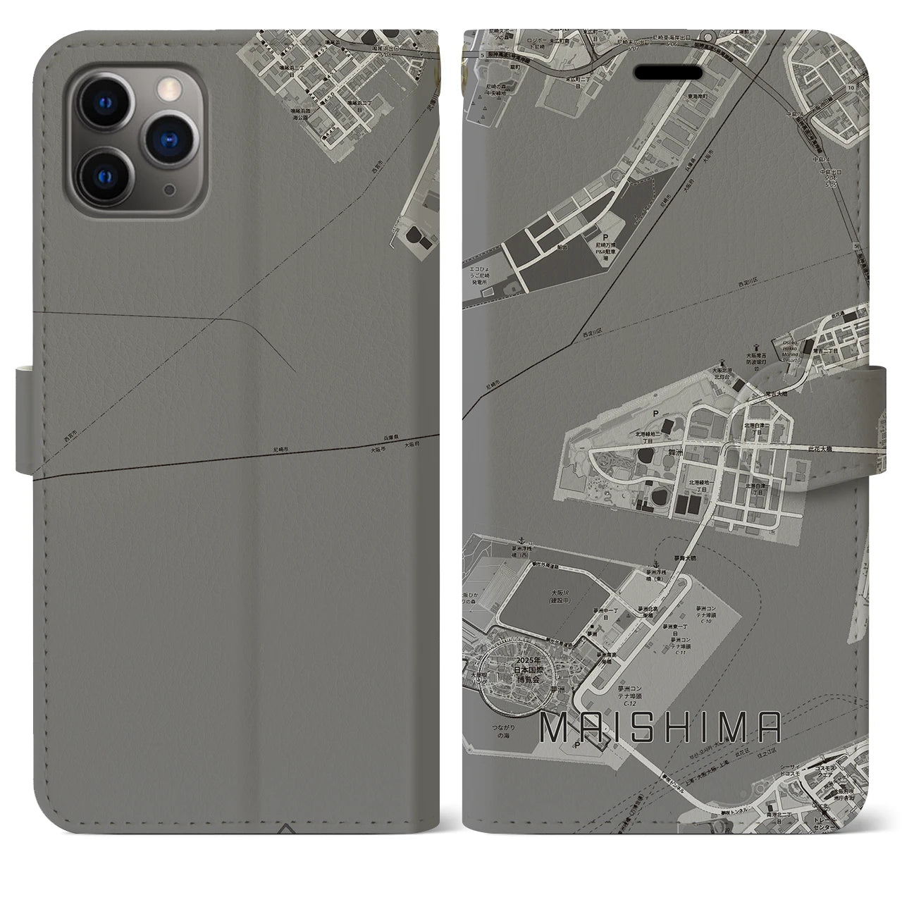 【舞洲(大阪府)】地図柄iPhoneケース(手帳タイプ)