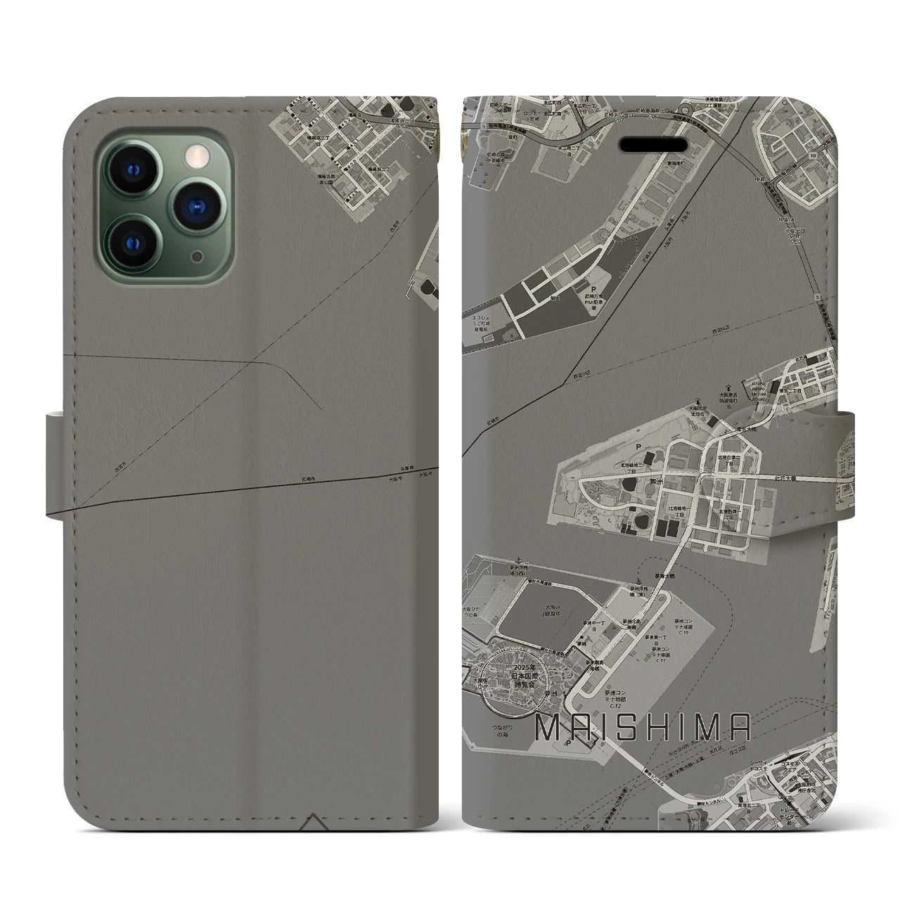 【舞洲(大阪府)】地図柄iPhoneケース(手帳タイプ)