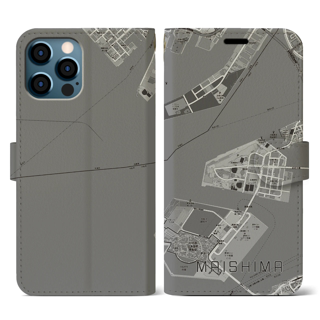 【舞洲(大阪府)】地図柄iPhoneケース(手帳タイプ)