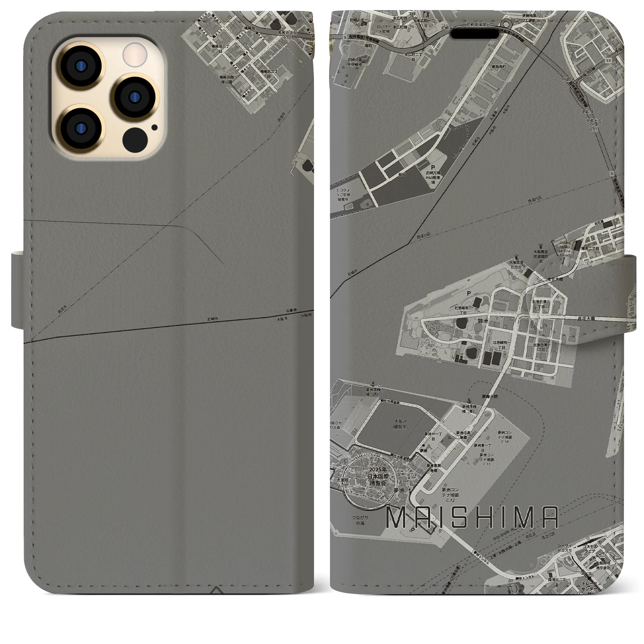 【舞洲(大阪府)】地図柄iPhoneケース(手帳タイプ)