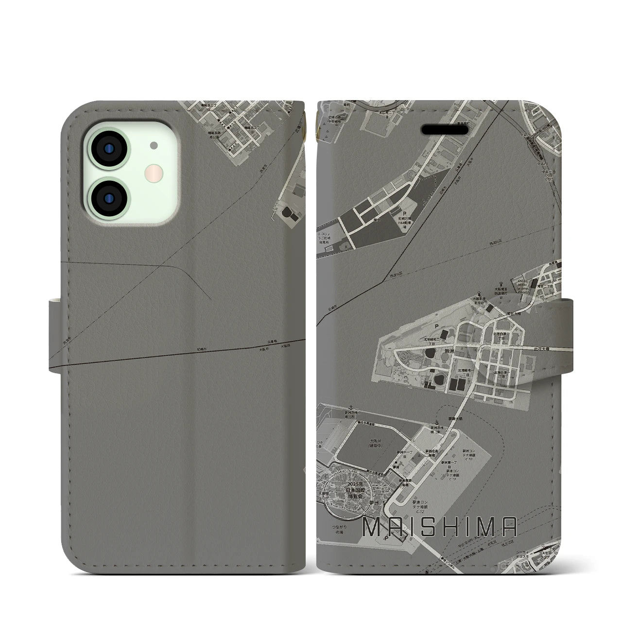 【舞洲(大阪府)】地図柄iPhoneケース(手帳タイプ)