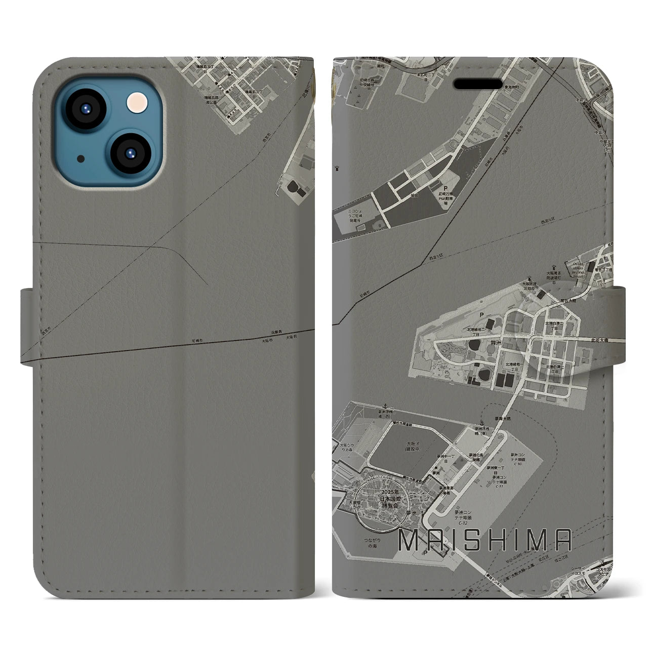 【舞洲(大阪府)】地図柄iPhoneケース(手帳タイプ)