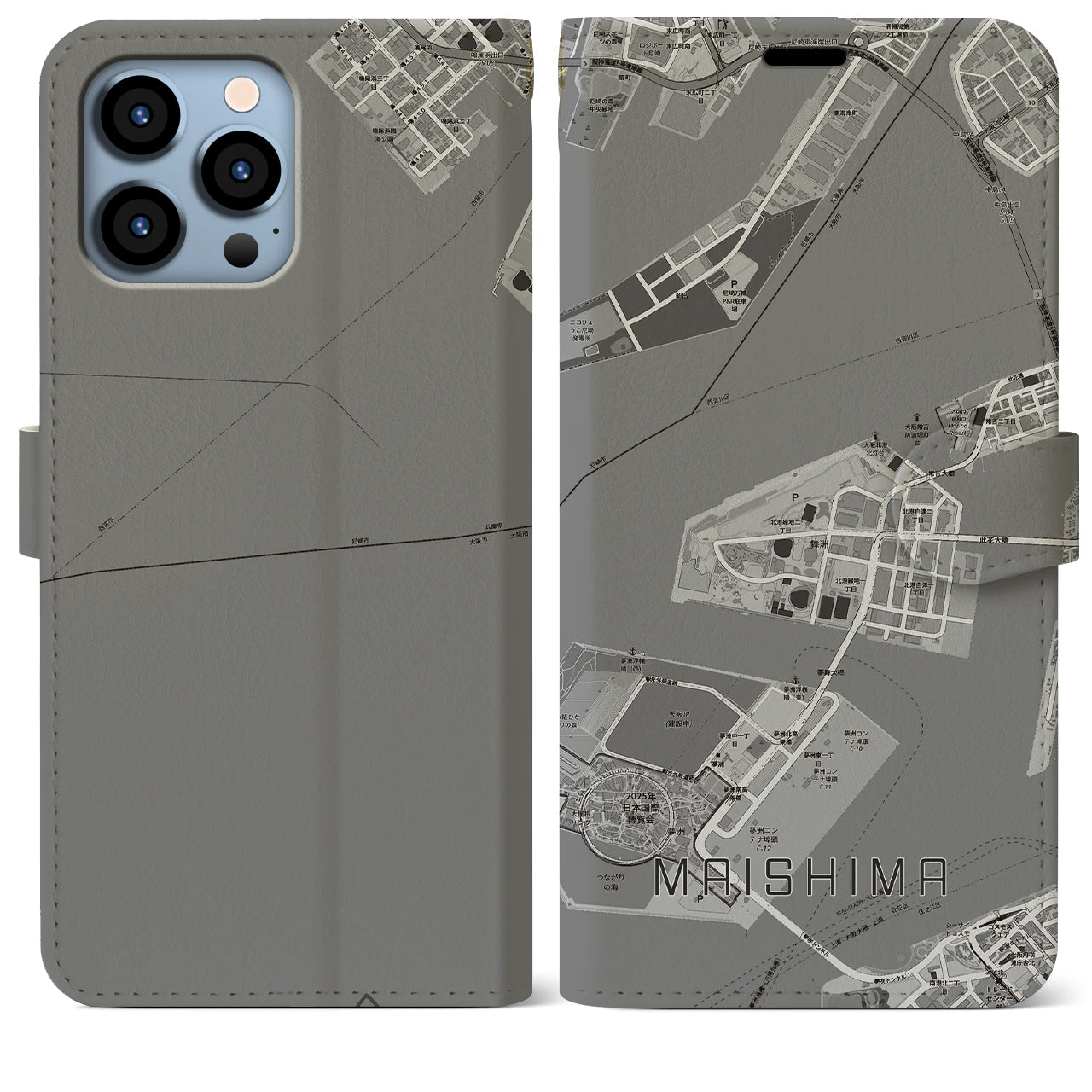 【舞洲(大阪府)】地図柄iPhoneケース(手帳タイプ)