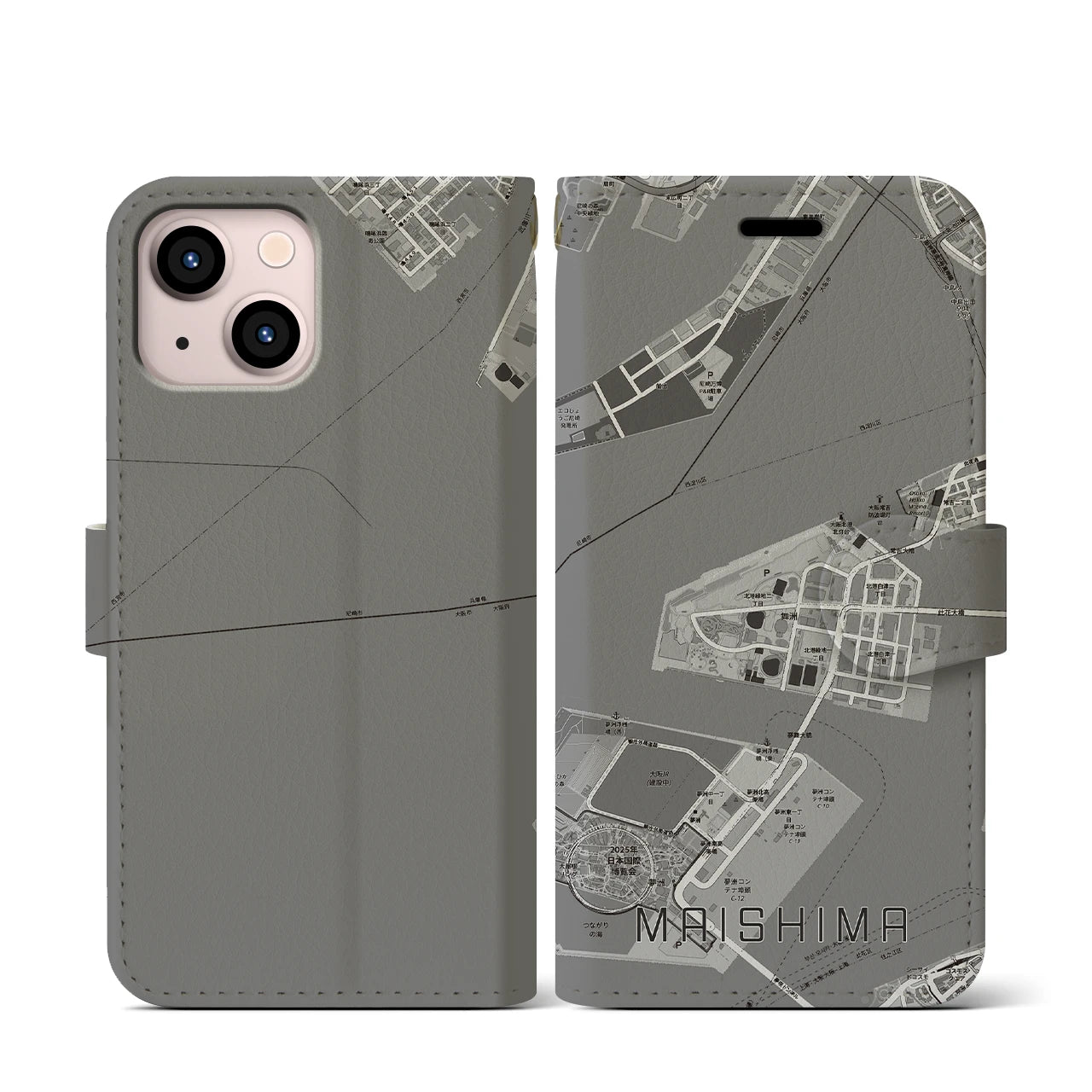 【舞洲(大阪府)】地図柄iPhoneケース(手帳タイプ)