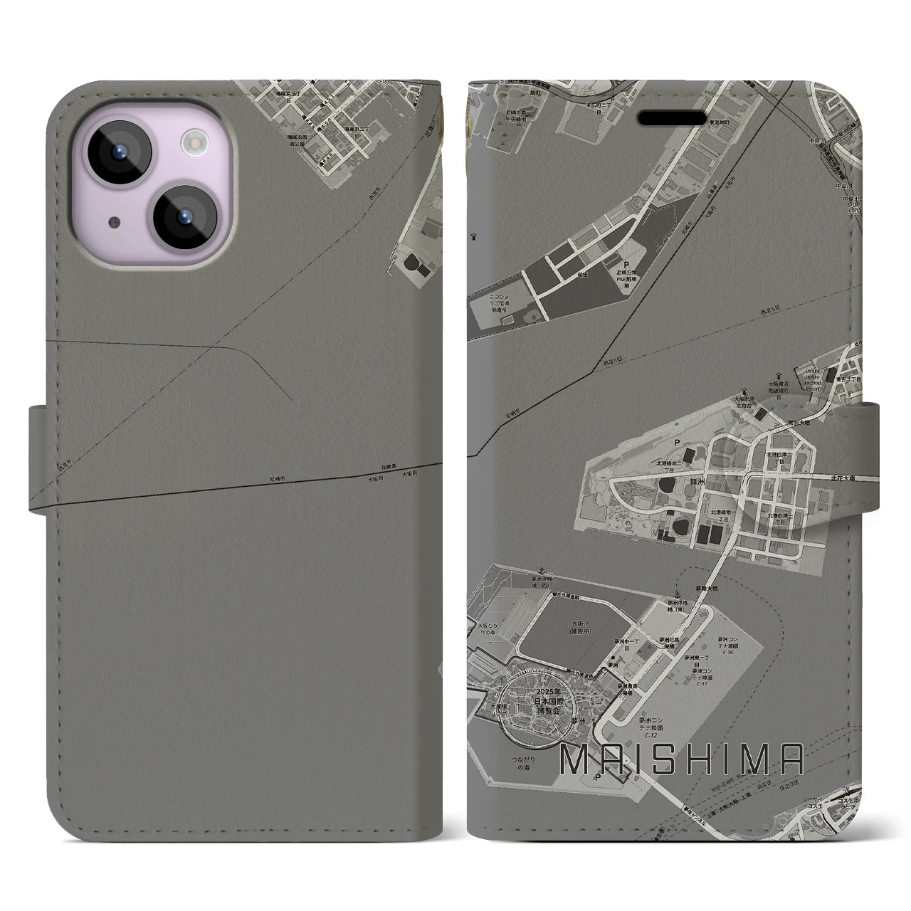 【舞洲(大阪府)】地図柄iPhoneケース(手帳タイプ)