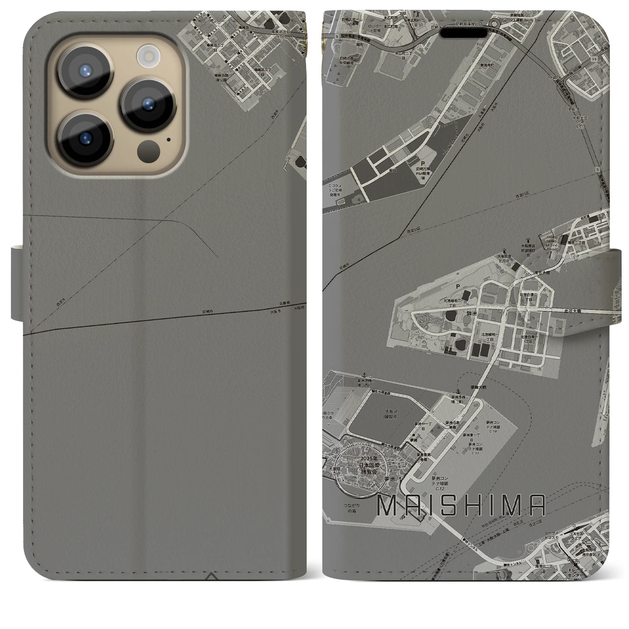 【舞洲(大阪府)】地図柄iPhoneケース(手帳タイプ)