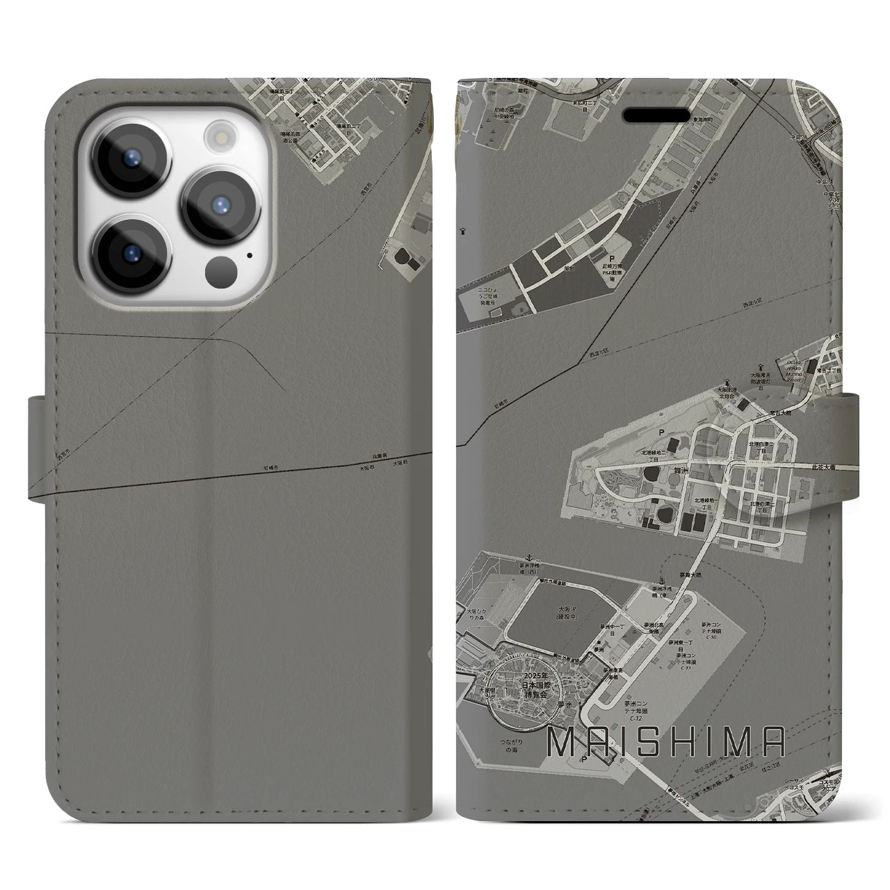 【舞洲(大阪府)】地図柄iPhoneケース(手帳タイプ)