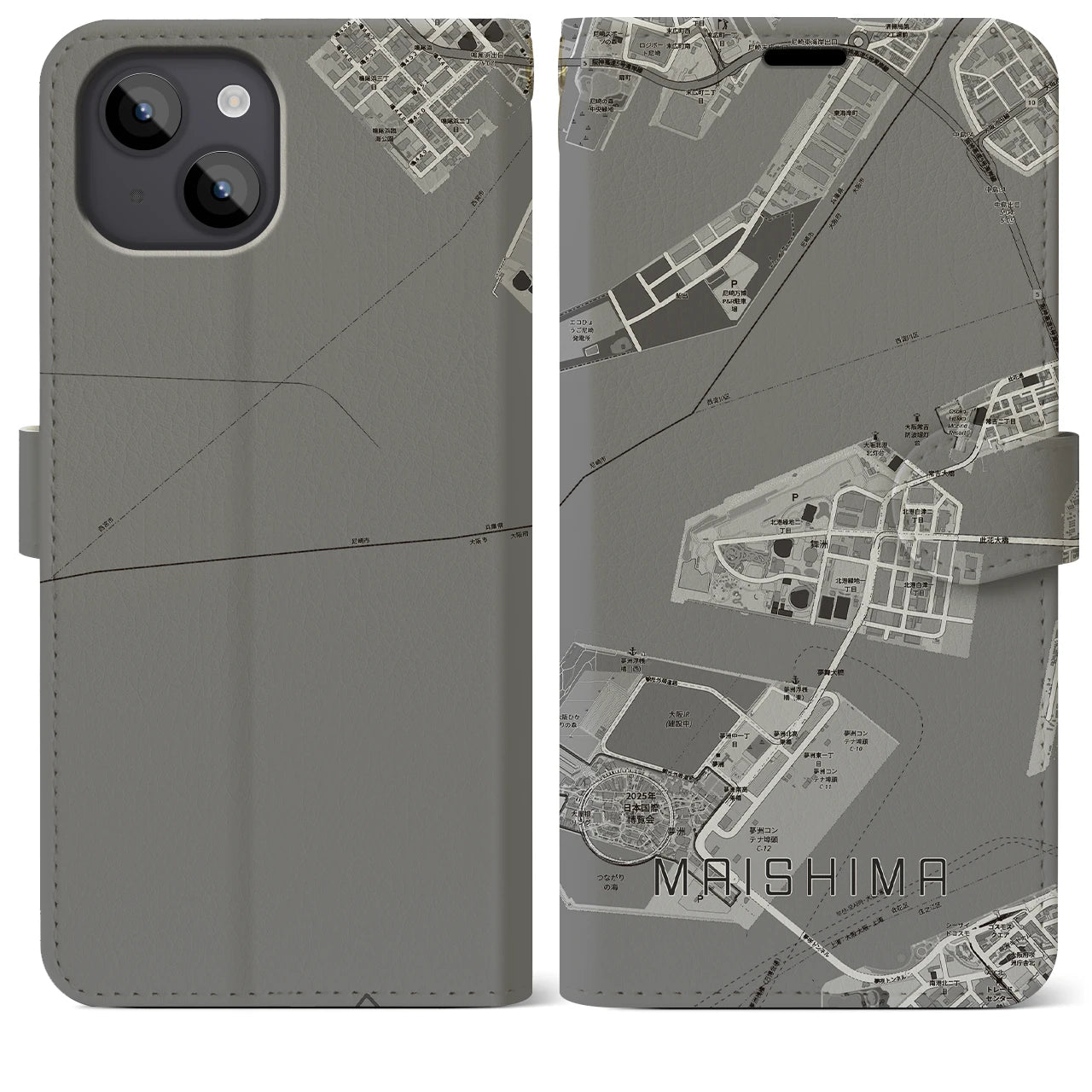 【舞洲(大阪府)】地図柄iPhoneケース(手帳タイプ)