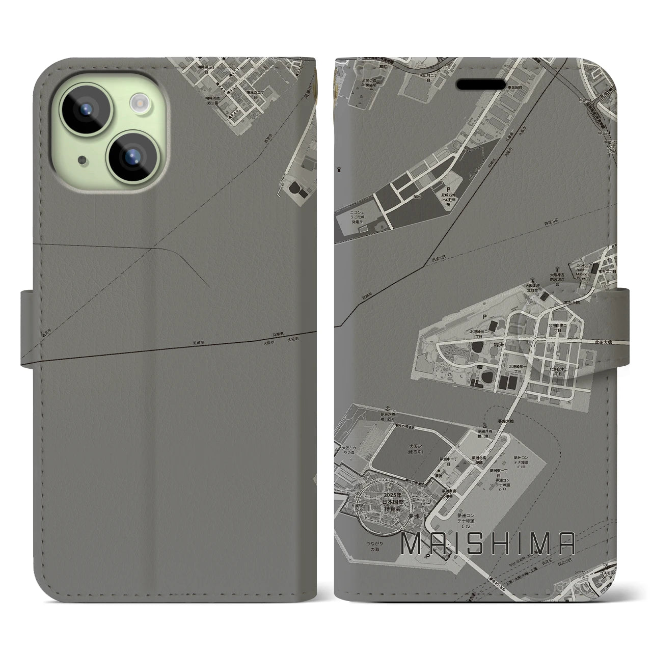【舞洲(大阪府)】地図柄iPhoneケース(手帳タイプ)