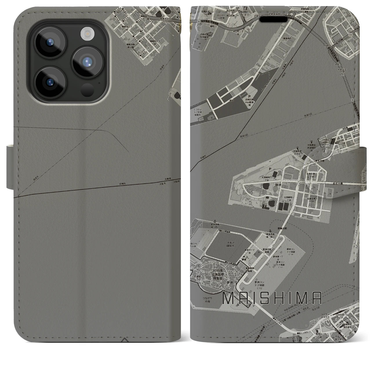 【舞洲(大阪府)】地図柄iPhoneケース(手帳タイプ)