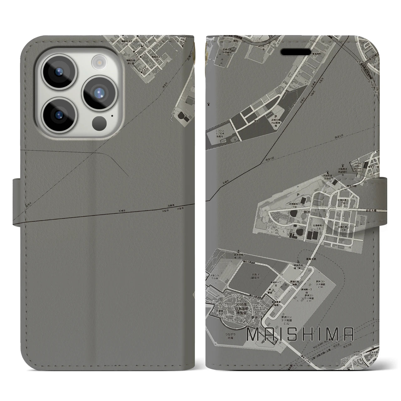 【舞洲(大阪府)】地図柄iPhoneケース(手帳タイプ)