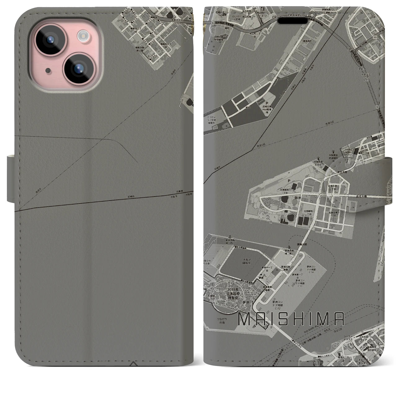 【舞洲(大阪府)】地図柄iPhoneケース(手帳タイプ)