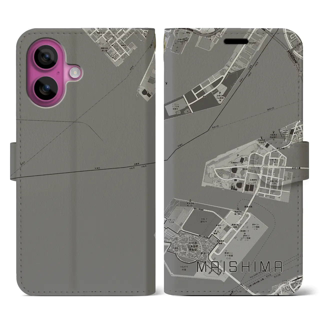 【舞洲(大阪府)】地図柄iPhoneケース(手帳タイプ)