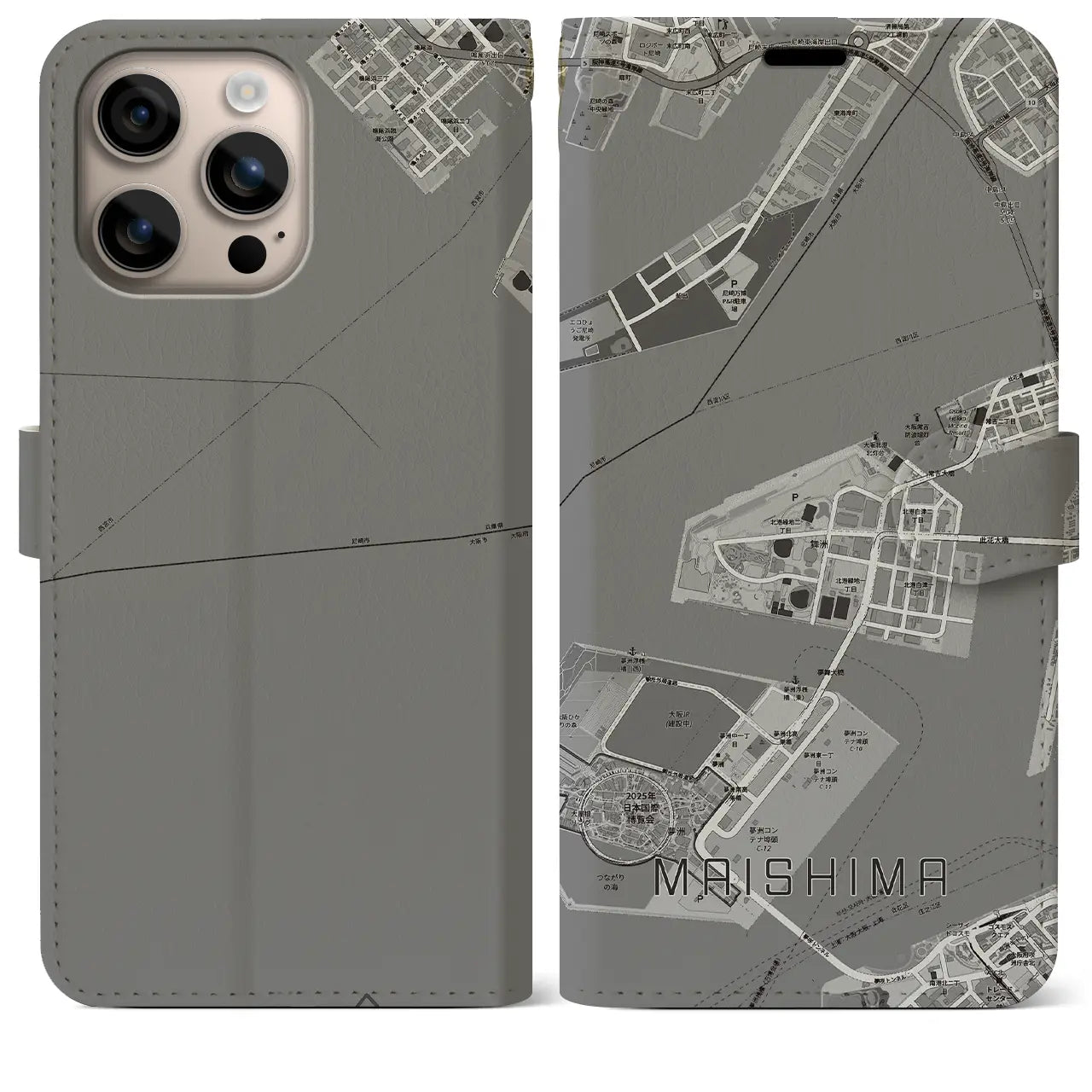 【舞洲(大阪府)】地図柄iPhoneケース(手帳タイプ)