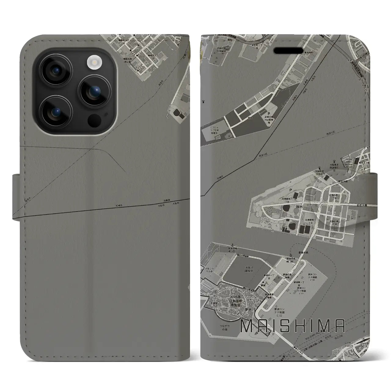 【舞洲(大阪府)】地図柄iPhoneケース(手帳タイプ)