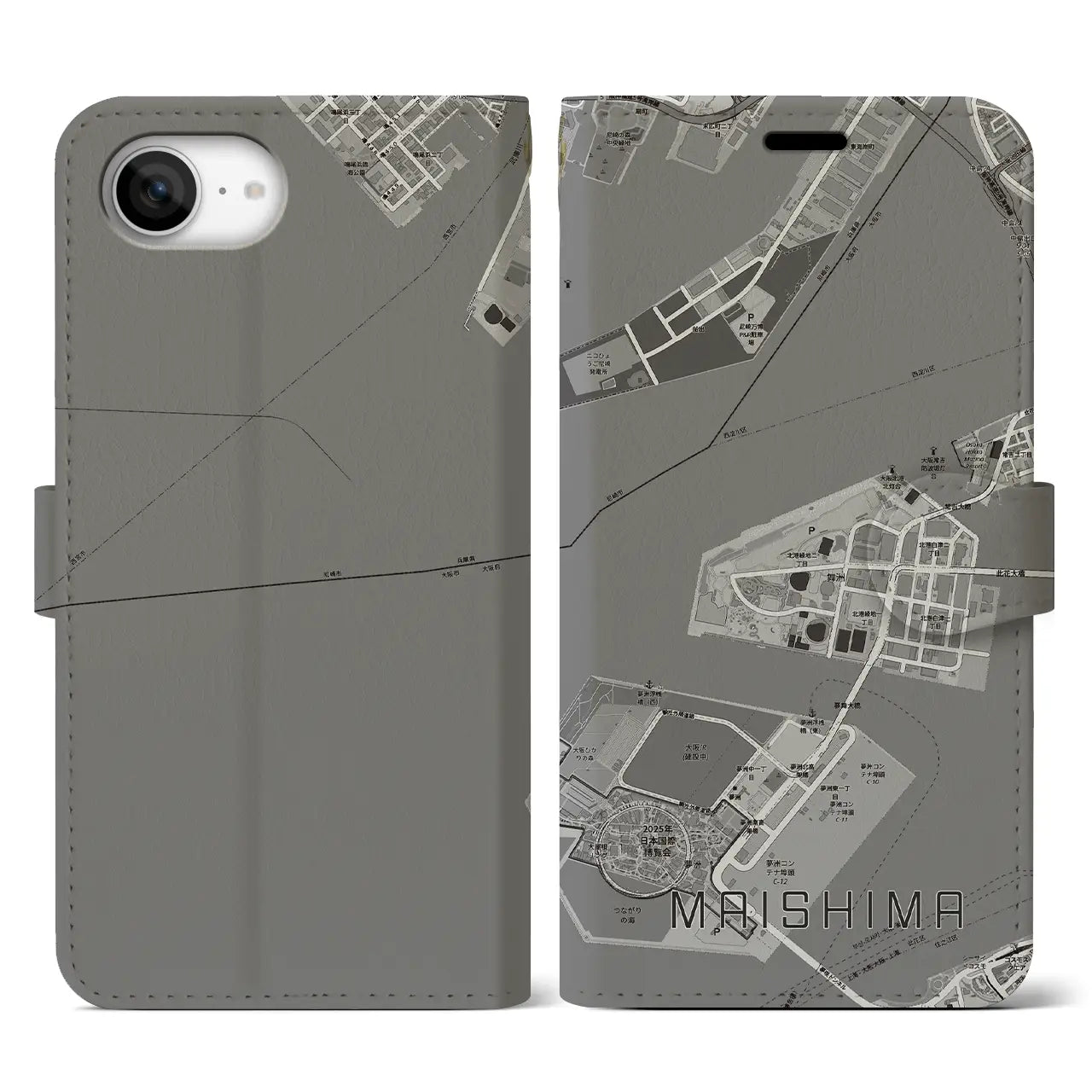 【舞洲(大阪府)】地図柄iPhoneケース(手帳タイプ)