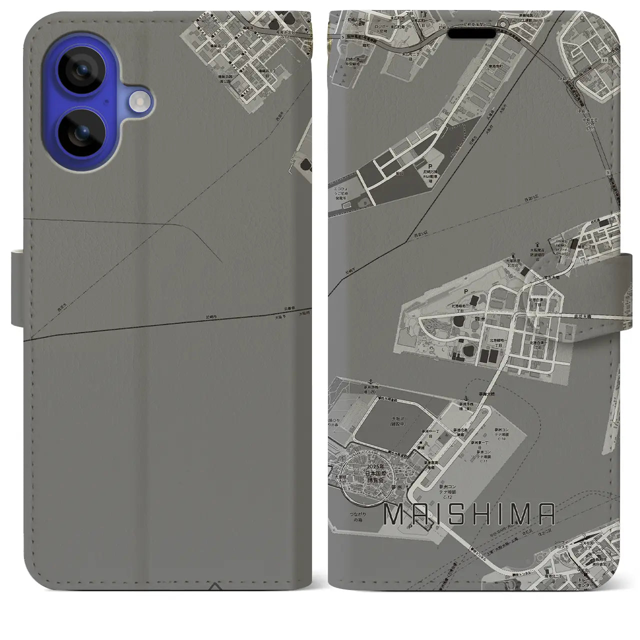 【舞洲(大阪府)】地図柄iPhoneケース(手帳タイプ)