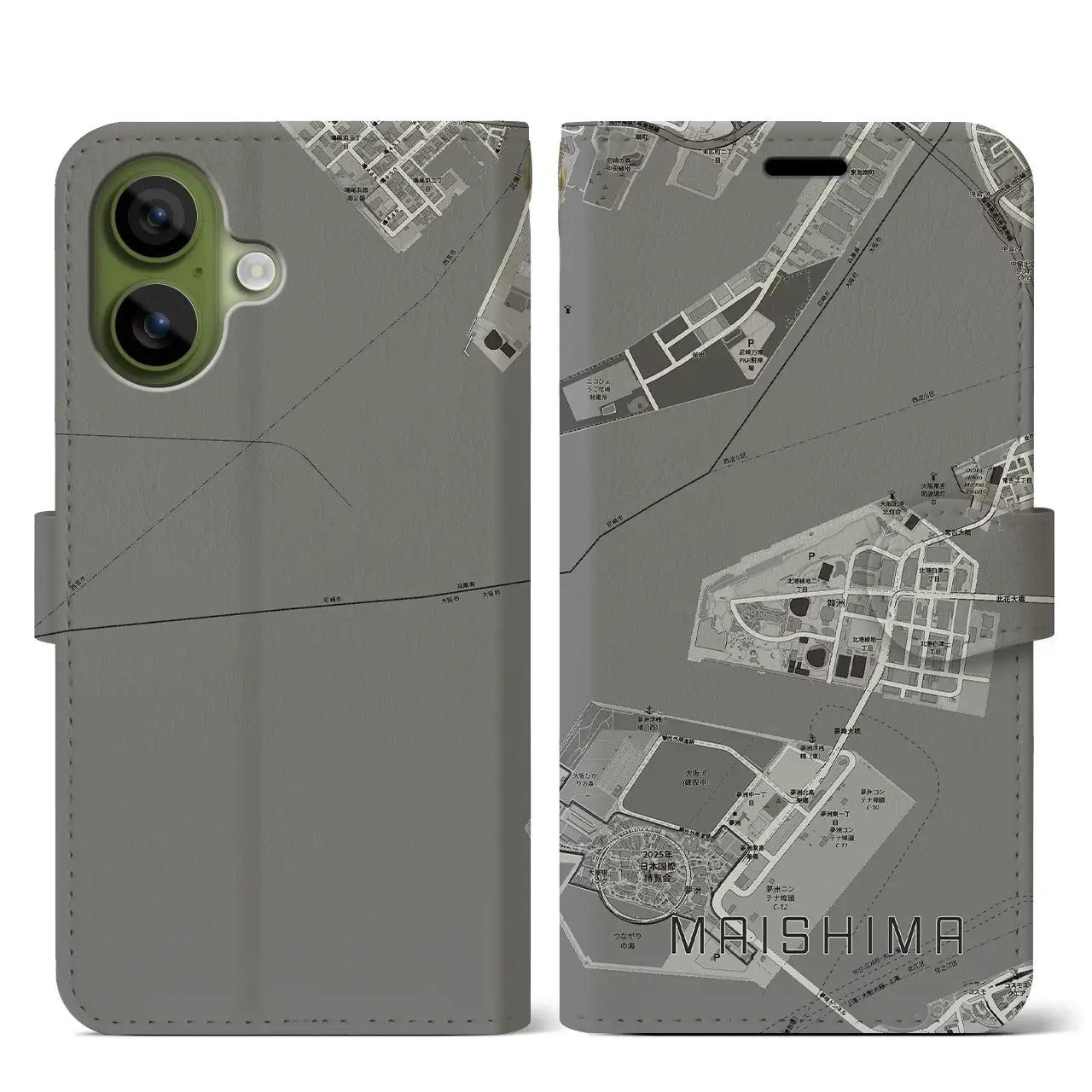 【舞洲(大阪府)】地図柄iPhoneケース(手帳タイプ)