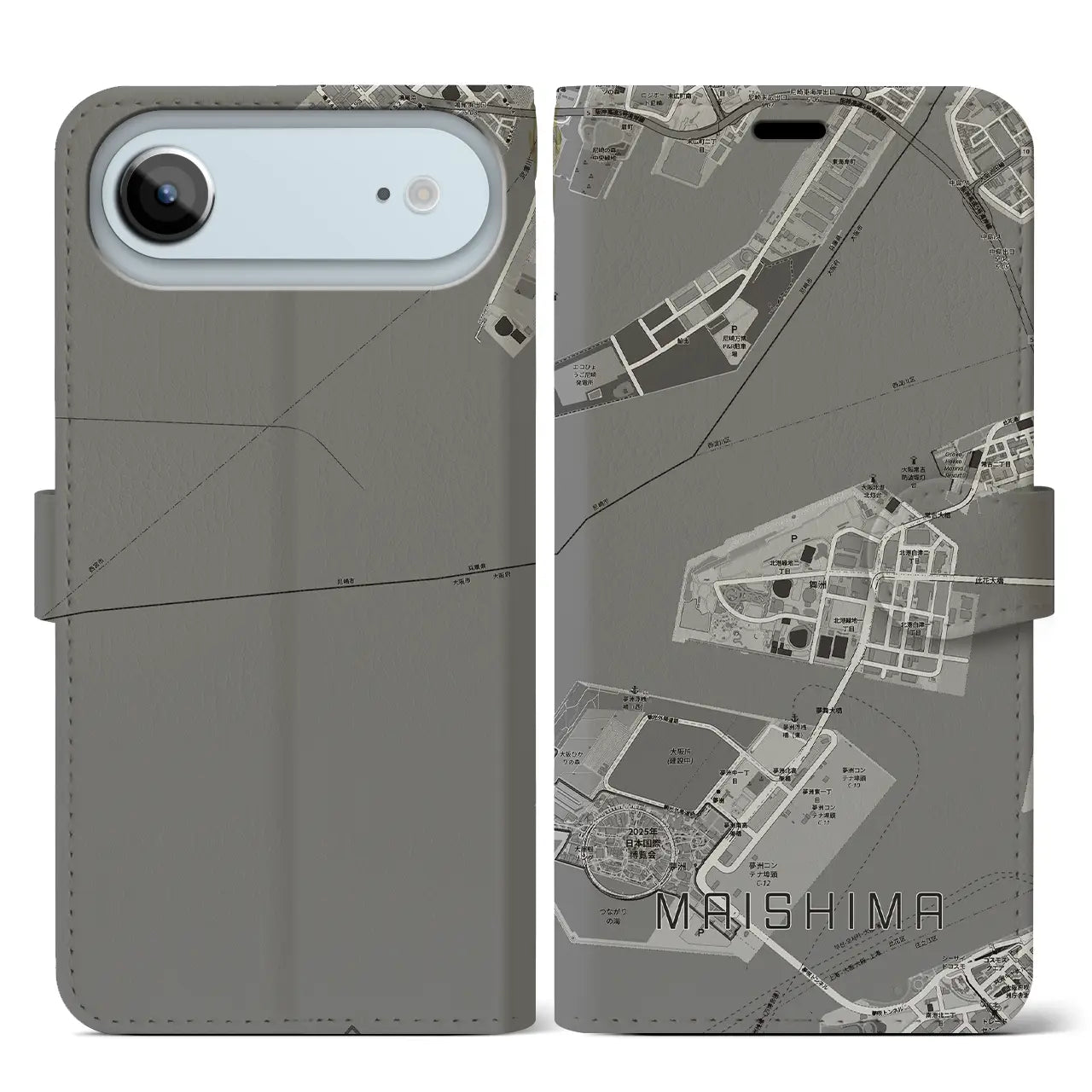 【舞洲(大阪府)】地図柄iPhoneケース(手帳タイプ)