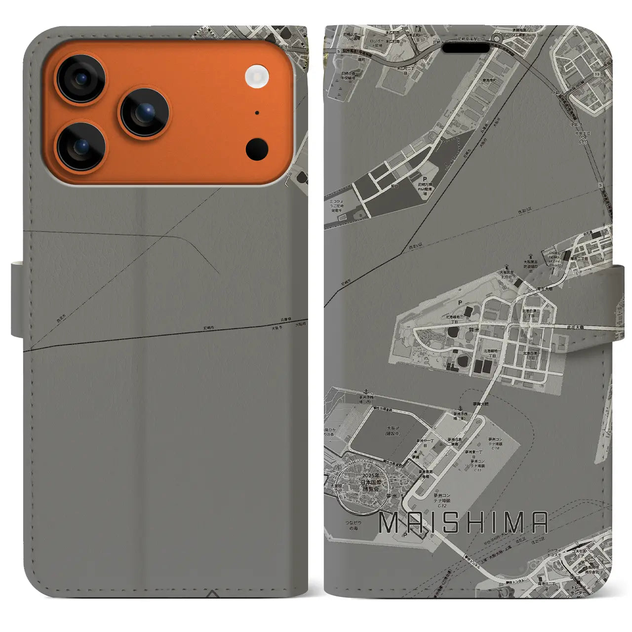 【舞洲(大阪府)】地図柄iPhoneケース(手帳タイプ)