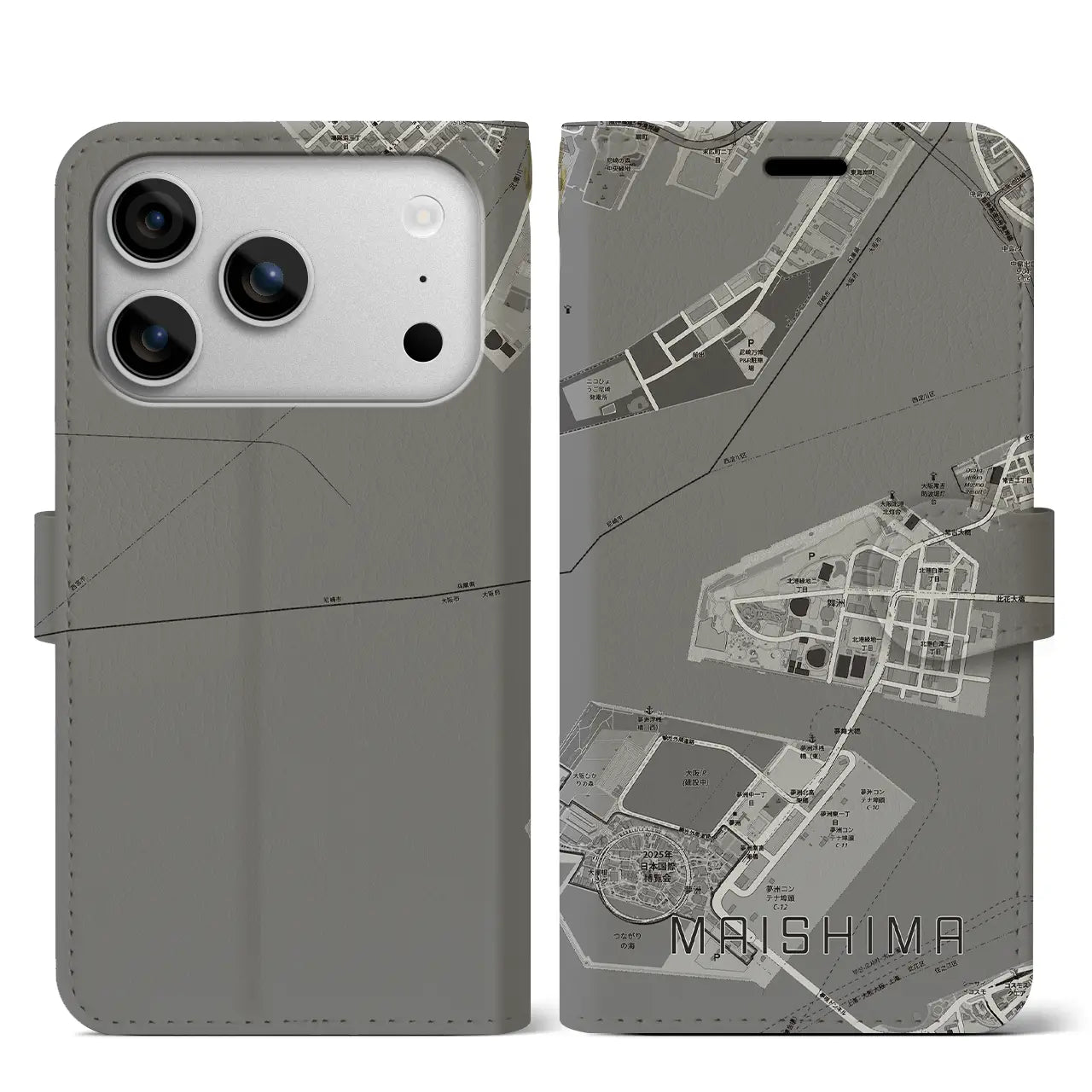 【舞洲(大阪府)】地図柄iPhoneケース(手帳タイプ)