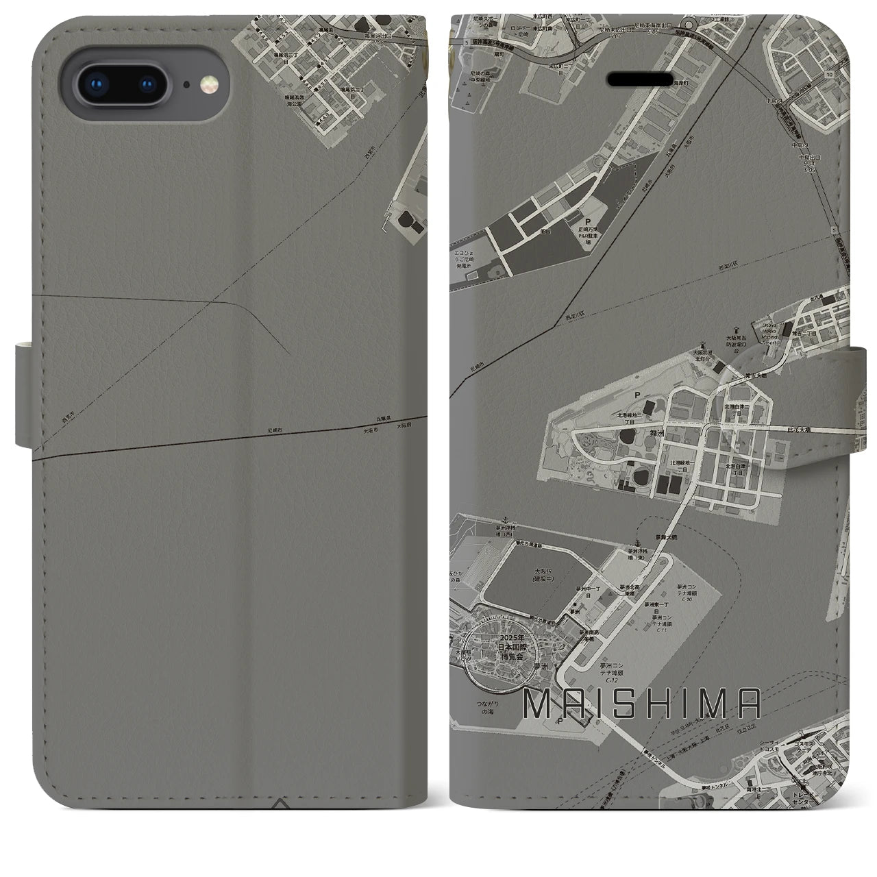 【舞洲(大阪府)】地図柄iPhoneケース(手帳タイプ)