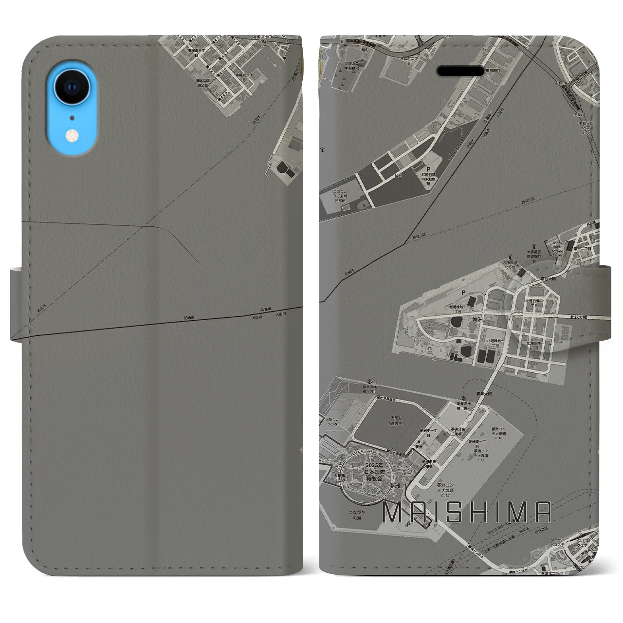 【舞洲(大阪府)】地図柄iPhoneケース(手帳タイプ)