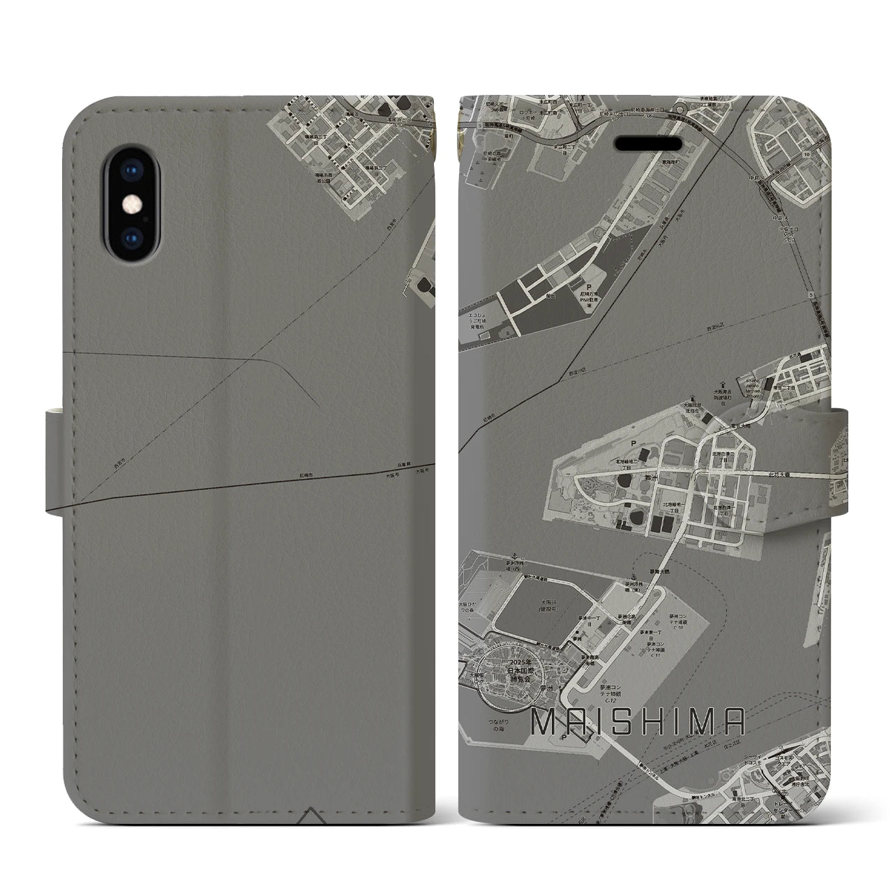 【舞洲(大阪府)】地図柄iPhoneケース(手帳タイプ)
