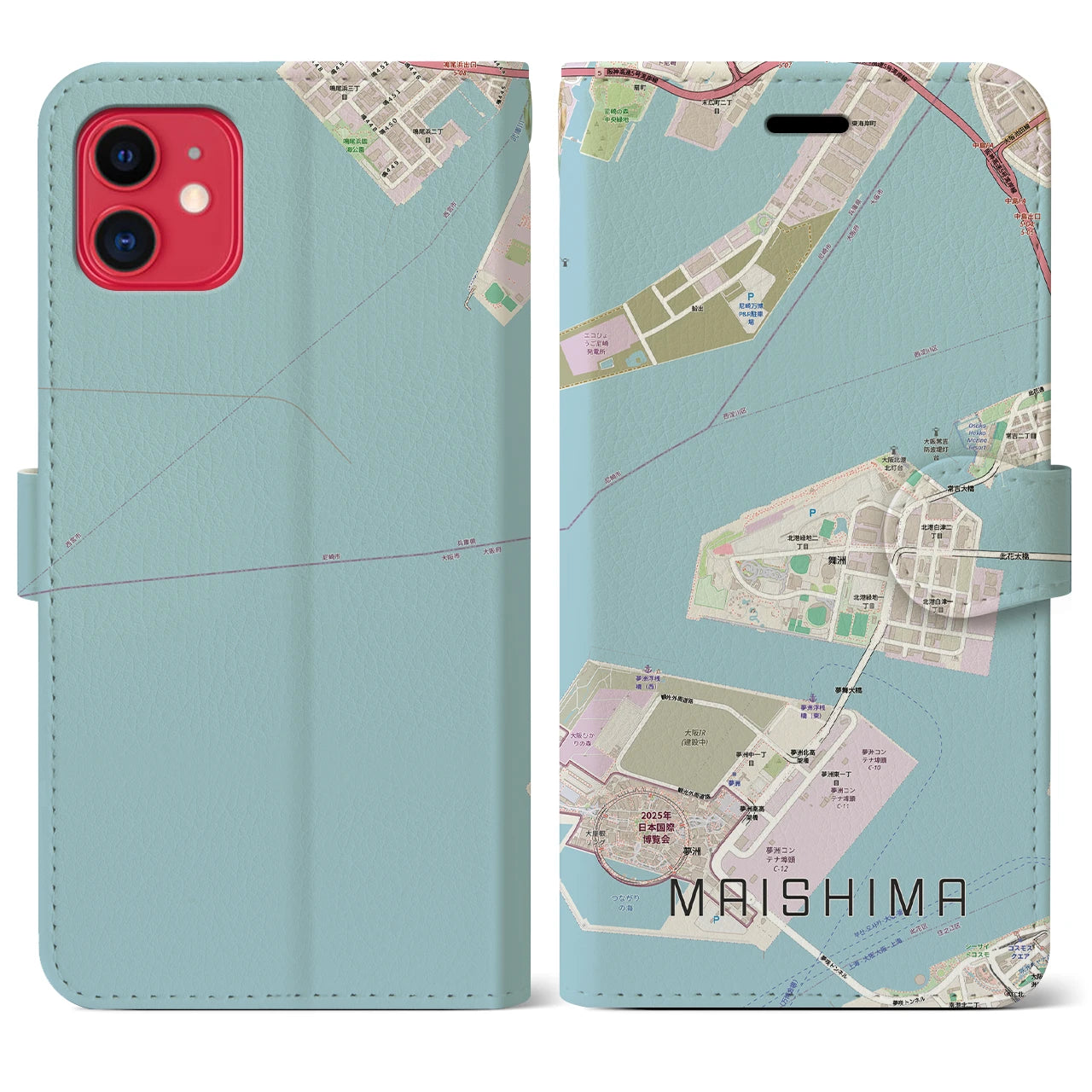 【舞洲(大阪府)】地図柄iPhoneケース(手帳タイプ)