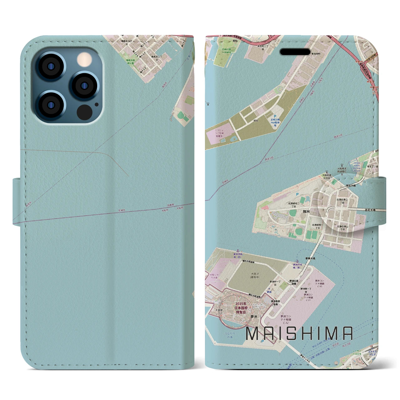 【舞洲(大阪府)】地図柄iPhoneケース(手帳タイプ)