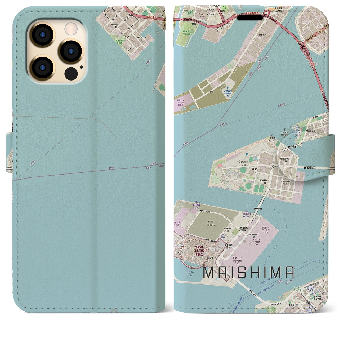 【舞洲(大阪府)】地図柄iPhoneケース(手帳タイプ)