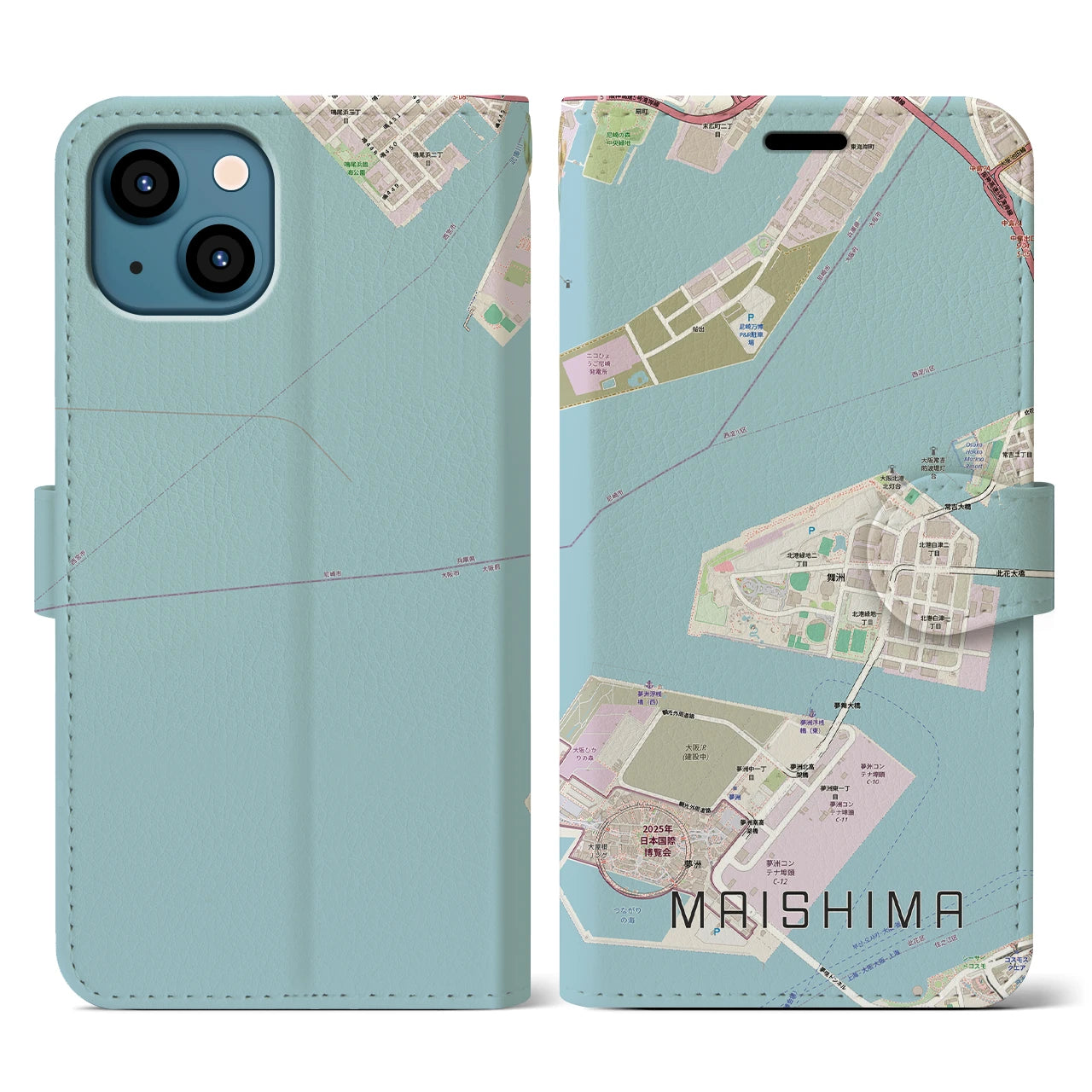 【舞洲(大阪府)】地図柄iPhoneケース(手帳タイプ)