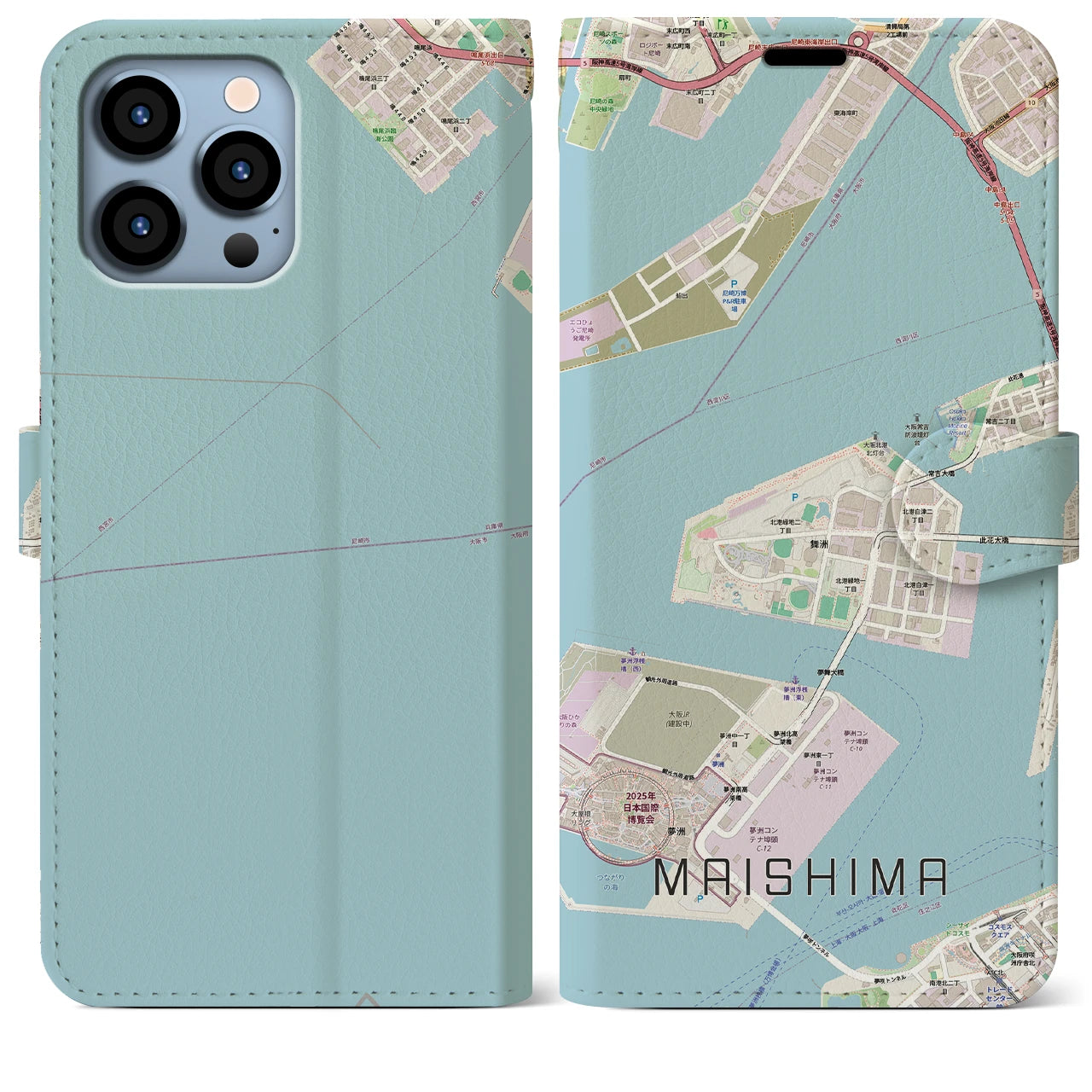 【舞洲(大阪府)】地図柄iPhoneケース(手帳タイプ)