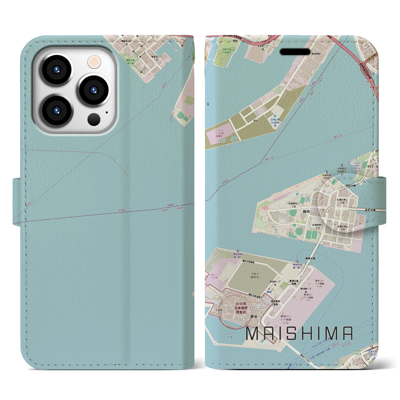 【舞洲(大阪府)】地図柄iPhoneケース(手帳タイプ)