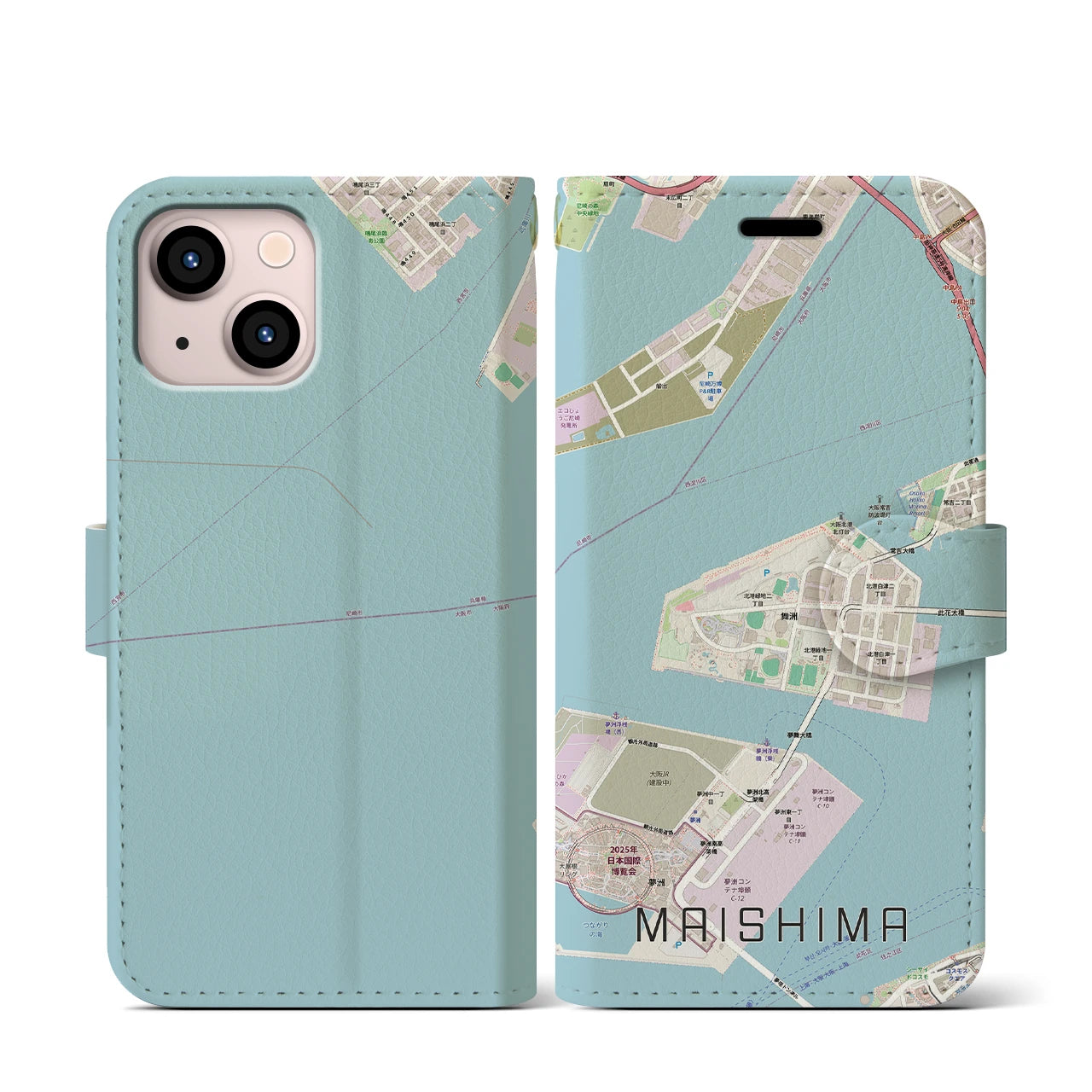 【舞洲(大阪府)】地図柄iPhoneケース(手帳タイプ)