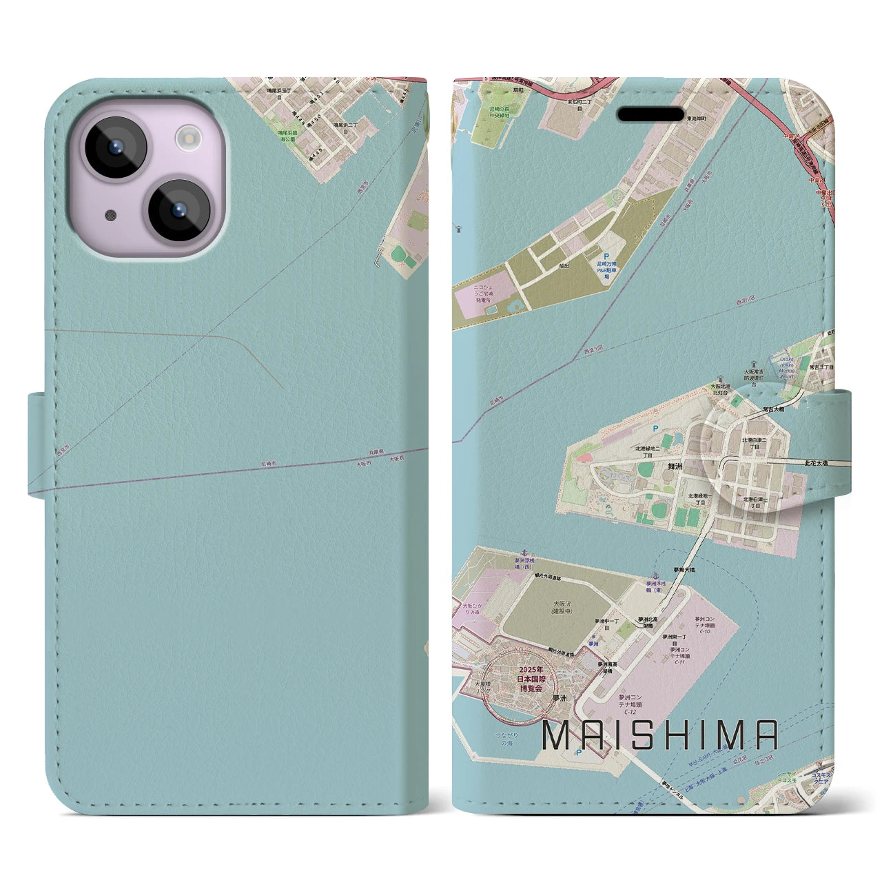 【舞洲(大阪府)】地図柄iPhoneケース(手帳タイプ)