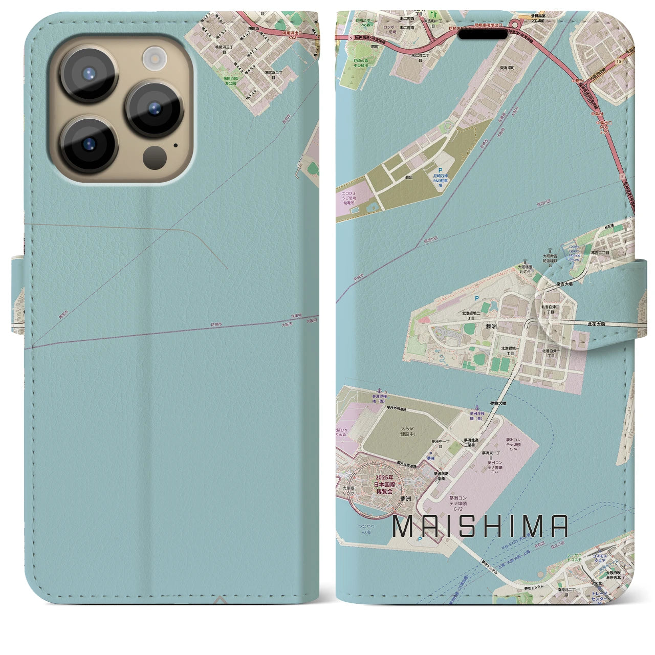 【舞洲(大阪府)】地図柄iPhoneケース(手帳タイプ)