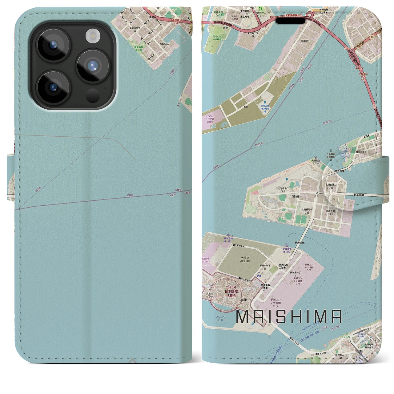 【舞洲(大阪府)】地図柄iPhoneケース(手帳タイプ)
