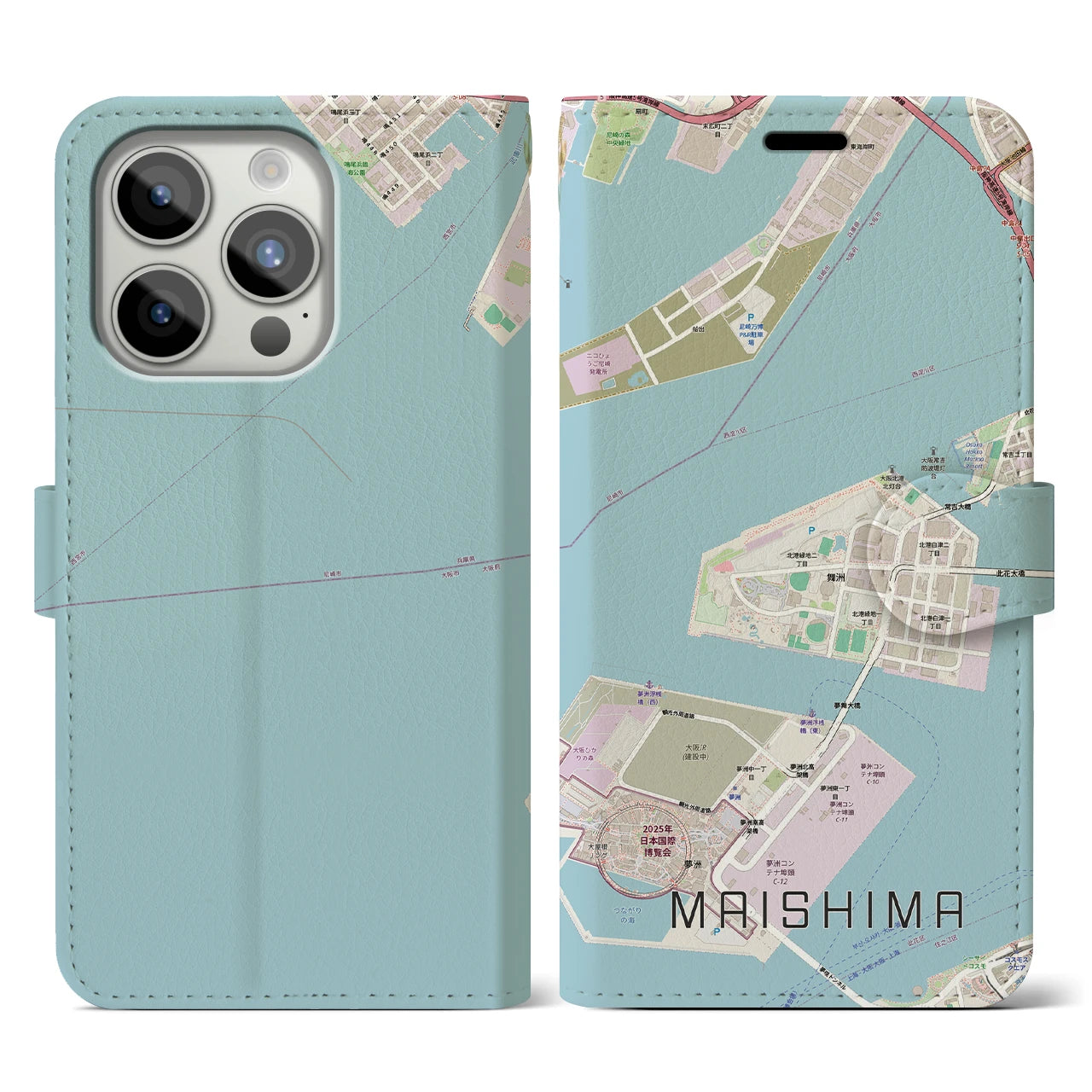 【舞洲(大阪府)】地図柄iPhoneケース(手帳タイプ)