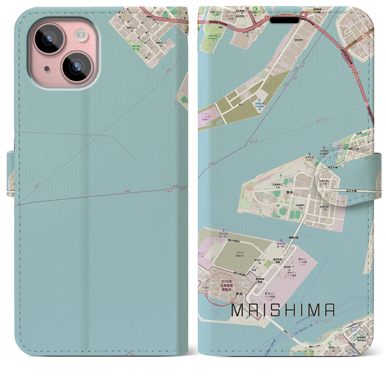 【舞洲(大阪府)】地図柄iPhoneケース(手帳タイプ)