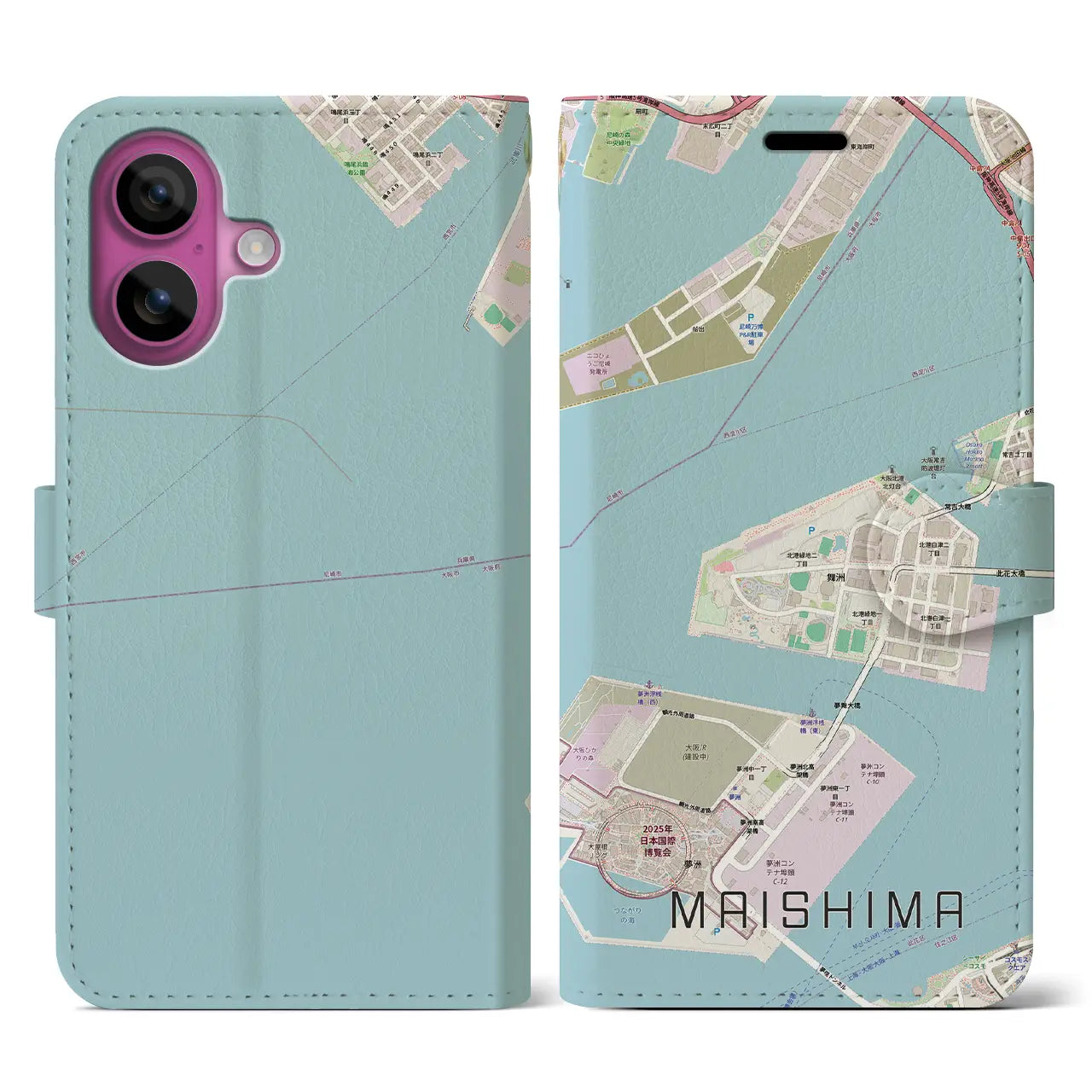 【舞洲(大阪府)】地図柄iPhoneケース(手帳タイプ)
